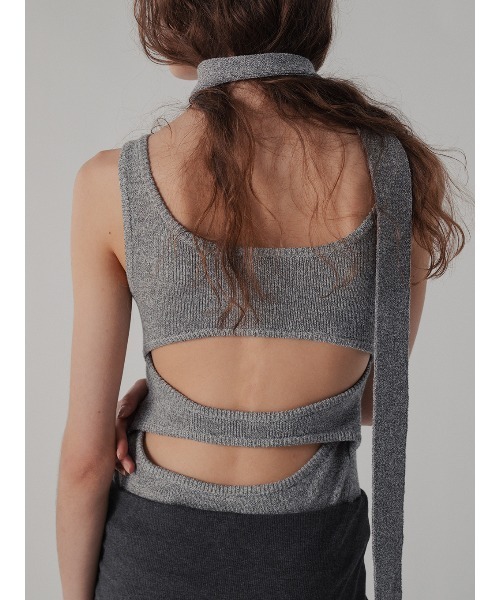 ELCHELE(エルチェレ)の「TIE WITH KNIT TANK(タンクトップ・レディース・ヘザーグレー/ホワイト/オリーブ・FREE)」の9枚目の写真