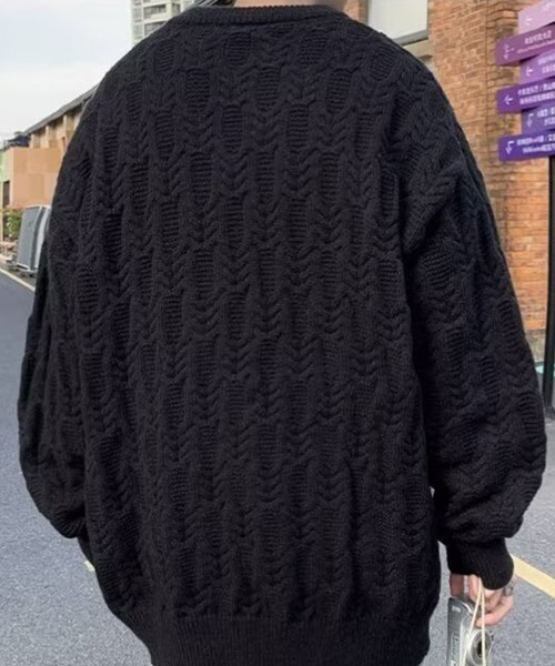 KELVIN(ケルヴァン)の「Cable Texture Knit ケーブルテクスチャーニット(ニット/セーター・メンズ・ブラック/アイボリー・MEDIUM)」の8枚目の写真