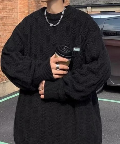 KELVIN(ケルヴァン)の「Cable Texture Knit ケーブルテクスチャーニット(ニット/セーター・メンズ・ブラック/アイボリー・MEDIUM)」の9枚目の写真