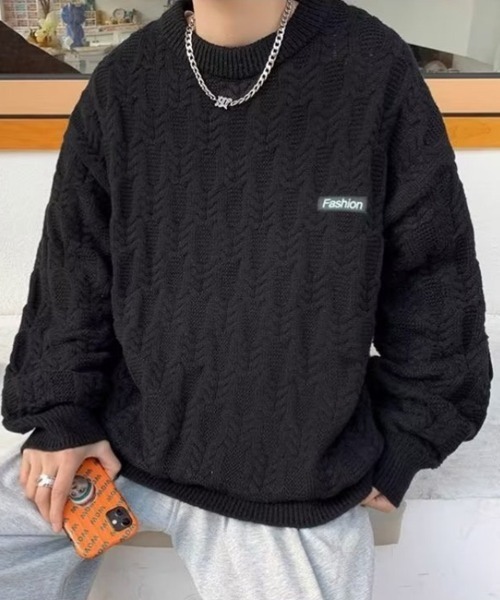 KELVIN(ケルヴァン)の「Cable Texture Knit ケーブルテクスチャーニット(ニット/セーター・メンズ・ブラック/アイボリー・MEDIUM)」の10枚目の写真