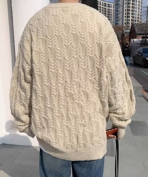 KELVIN(ケルヴァン)の「Cable Texture Knit ケーブルテクスチャーニット(ニット/セーター・メンズ・ブラック/アイボリー・MEDIUM)」の7枚目の写真