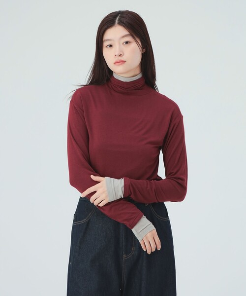 BEAMS HEART(ビームスハート)の「レイヤード風 タートルネック プルオーバー(Tシャツ/カットソー・レディース・ワイン/ホワイト系その他5/グレー・FREE)」の3枚目の写真