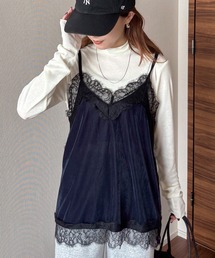 【ISOOK / アイスー】レースベロアキャミソール / キャミビスチェ ベロアトップス キャミトップス レーストップス 秋服 レイヤード ZOZOTOWN限定