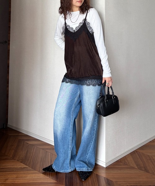 ISOOK(アイスー)の「【ISOOK / アイスー】レースベロアキャミソール / キャミビスチェ ベロアトップス キャミトップス レーストップス 秋服 レイヤード ZOZOTOWN限定(キャミソール・レディース・ネイビー/ブラウン・FREE)」の19枚目の写真