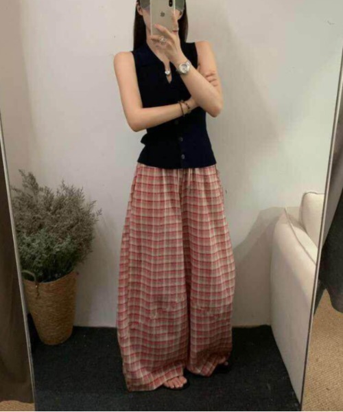 Aelina(エリナ)の「ドローストリングチェック柄パンツ(その他パンツ・レディース・レッド/モカ・FREE)」の16枚目の写真
