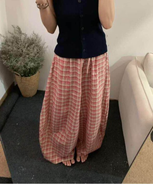 Aelina(エリナ)の「ドローストリングチェック柄パンツ(その他パンツ・レディース・レッド/モカ・FREE)」の18枚目の写真