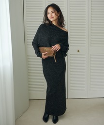 アシンメトリーフォルムネップニットワンピース