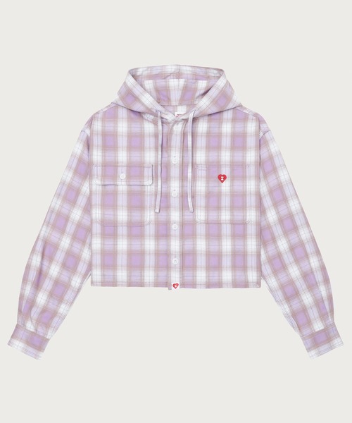 APEE BY A BATHING APE（エイピーバイアベイシングエイプ）の「CHECK HOODIE SHIRT（シャツ/ブラウス・レディース・パープル/レッド・FREE）」の2枚目の写真