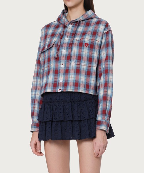 APEE BY A BATHING APE（エイピーバイアベイシングエイプ）の「CHECK HOODIE SHIRT（シャツ/ブラウス・レディース・パープル/レッド・FREE）」の3枚目の写真