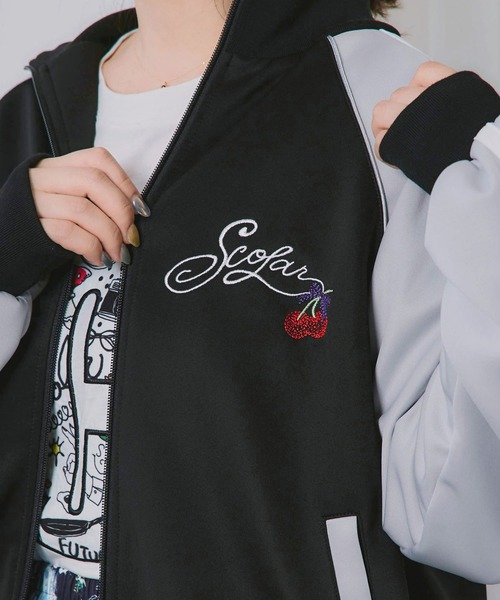 ScoLar（スカラー）の「ScoLar(スカラー) スカラー×ヒョウ柄 刺繍ジャケット（ブルゾン・レディース・ブラック/ボルドー/カーキ/グリーン・MEDIUM）」の16枚目の写真