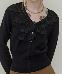 Lace Trimming V Knit Cardigan / レーストリミングニットカーディガン