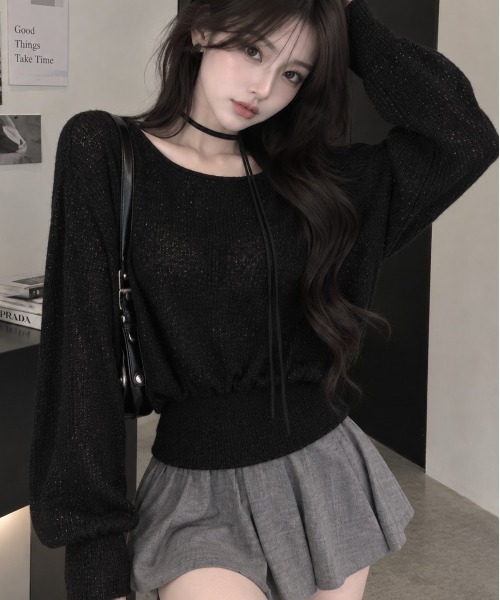 NoBelle(ノベル)の「ミックスカラーニットプルオーバー長袖トップス(ニット/セーター・レディース・ホワイト/ブラック・FREE)」の8枚目の写真