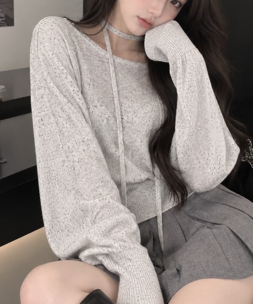 NoBelle(ノベル)の「ミックスカラーニットプルオーバー長袖トップス(ニット/セーター・レディース・ホワイト/ブラック・FREE)」の7枚目の写真