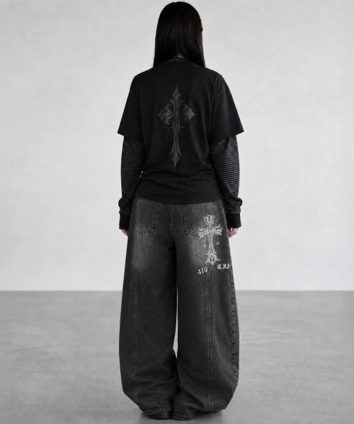 DAMISH(ダミシュ)の「クロスパフプリントレイヤードロングスリーブ_ブラック(Tシャツ/カットソー・レディース・ブラック・OS)」の3枚目の写真