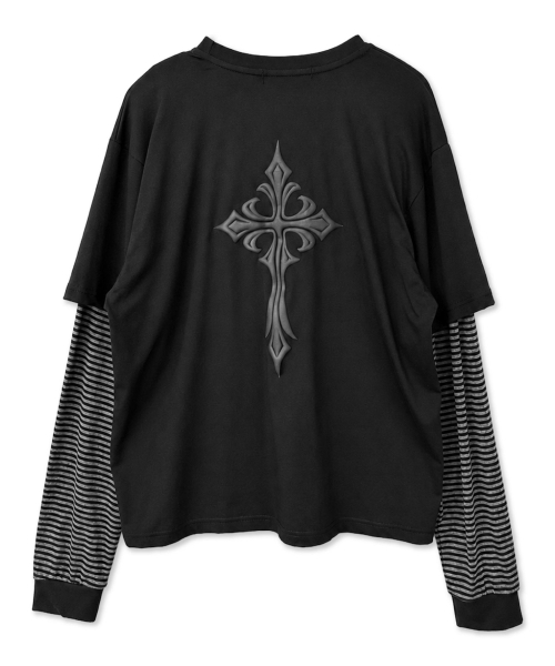 DAMISH(ダミシュ)の「クロスパフプリントレイヤードロングスリーブ_ブラック(Tシャツ/カットソー・レディース・ブラック・OS)」の5枚目の写真