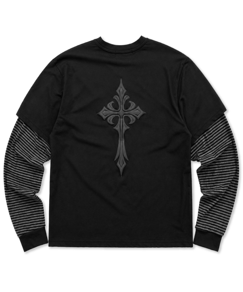 DAMISH(ダミシュ)の「クロスパフプリントレイヤードロングスリーブ_ブラック(Tシャツ/カットソー・レディース・ブラック・OS)」の7枚目の写真