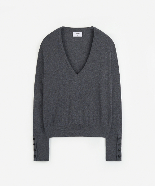 TOFFEE WOMEN(トフィーウィメン)の「W ディープVボタンニット (CHARCOAL)(ニット/セーター・レディース・その他・OS)」の2枚目の写真