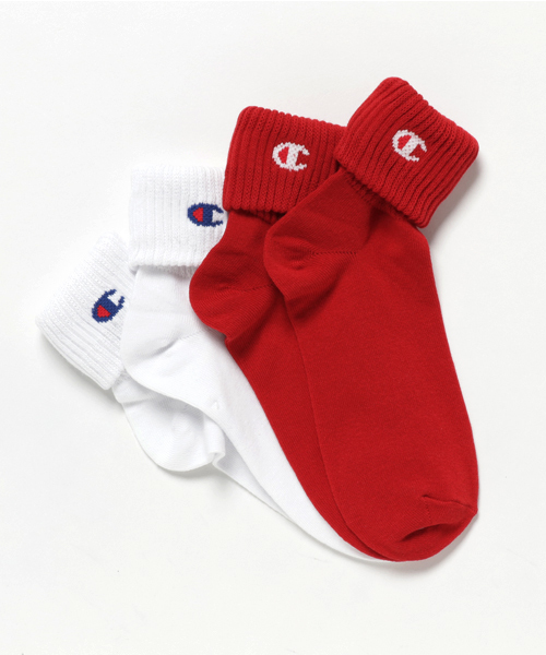 Champion（チャンピオン）の「WEGO/Champion 折り返し2Pソックス（ソックス/靴下・レディース・グレー/ブラック/レッド/ホワイト・SMALL）」の4枚目の写真