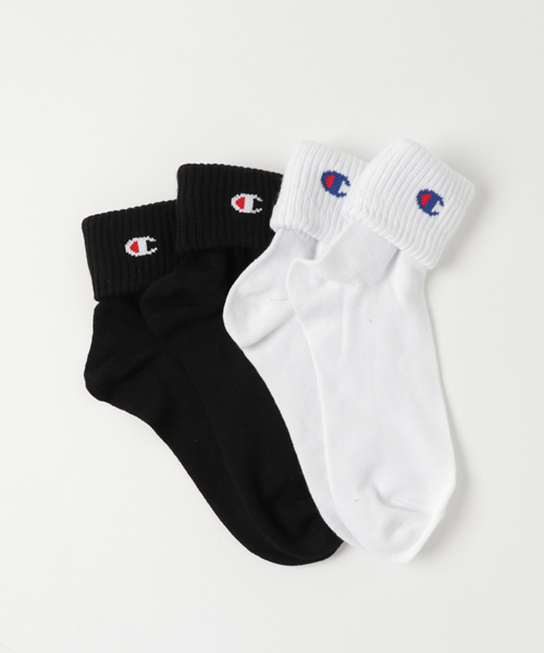 Champion（チャンピオン）の「WEGO/Champion 折り返し2Pソックス（ソックス/靴下・レディース・グレー/ブラック/レッド/ホワイト・SMALL）」の2枚目の写真