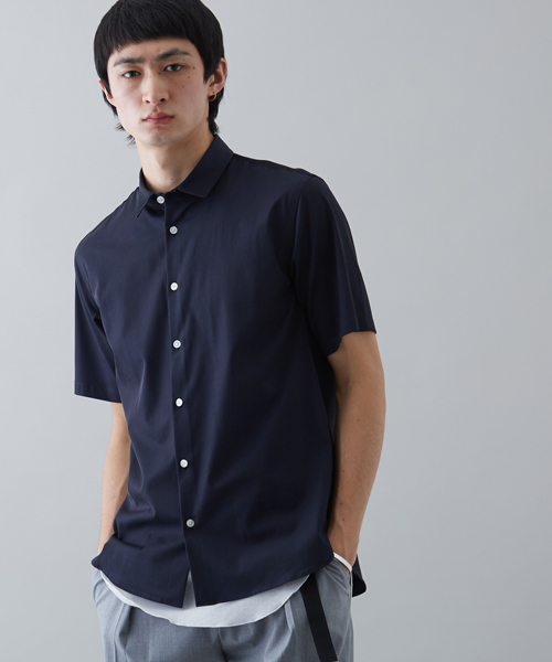 STUDIOUS（ステュディオス）の「STUDIOUS ハイツイストコンビショートスリーブシャツ（シャツ/ブラウス・メンズ・ホワイト/ネイビー・1/2/3）」の2枚目の写真