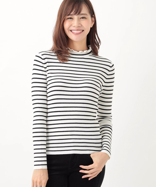 earth music&ecology（アースミュージックアンドエコロジー）の「・フリルリブニットプルオーバー（ニット/セーター・レディース・ブラック/キャメル/その他24/その他25/アイボリー/杢グレー/ボルドー/ダークグリーン・M/S）」の7枚目の写真