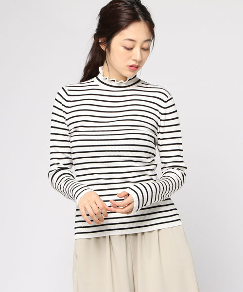 earth music&ecology（アースミュージックアンドエコロジー）の「・フリルリブニットプルオーバー（ニット/セーター・レディース・ブラック/キャメル/その他24/その他25/アイボリー/杢グレー/ボルドー/ダークグリーン・M/S）」の16枚目の写真