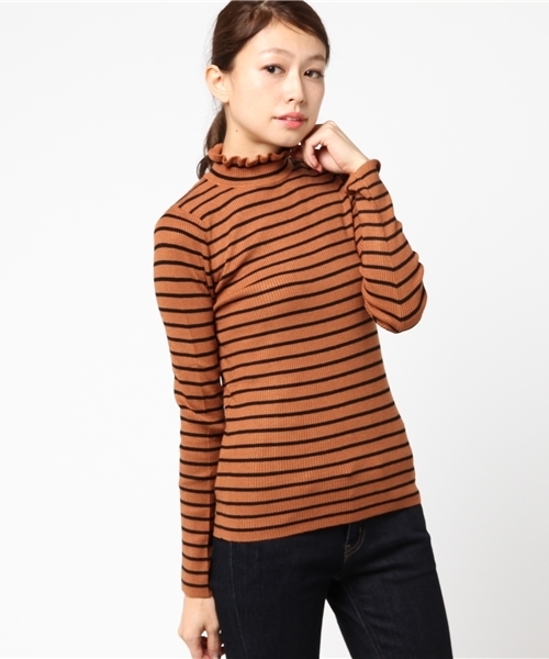 earth music&ecology（アースミュージックアンドエコロジー）の「・フリルリブニットプルオーバー（ニット/セーター・レディース・ブラック/キャメル/その他24/その他25/アイボリー/杢グレー/ボルドー/ダークグリーン・M/S）」の8枚目の写真