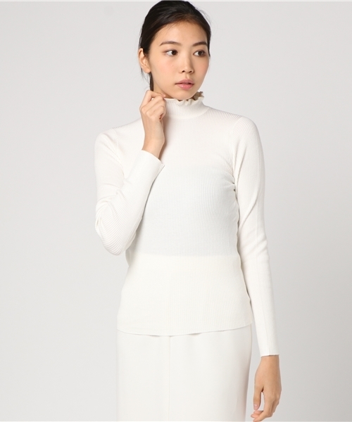 earth music&ecology（アースミュージックアンドエコロジー）の「・フリルリブニットプルオーバー（ニット/セーター・レディース・ブラック/キャメル/その他24/その他25/アイボリー/杢グレー/ボルドー/ダークグリーン・M/S）」の2枚目の写真