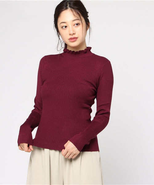 earth music&ecology（アースミュージックアンドエコロジー）の「・フリルリブニットプルオーバー（ニット/セーター・レディース・ブラック/キャメル/その他24/その他25/アイボリー/杢グレー/ボルドー/ダークグリーン・M/S）」の6枚目の写真