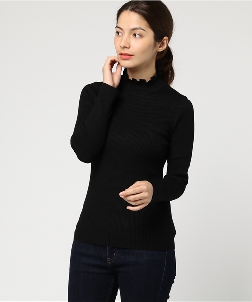 earth music&ecology（アースミュージックアンドエコロジー）の「・フリルリブニットプルオーバー（ニット/セーター・レディース・ブラック/キャメル/その他24/その他25/アイボリー/杢グレー/ボルドー/ダークグリーン・M/S）」の3枚目の写真