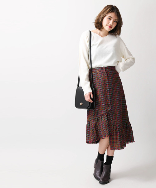 WEGO（ウィゴー）の「WEGO/ツイードアシメフリルミディスカート（スカート・レディース・ブラック系その他/ブラウン系その他・FREE）」の16枚目の写真