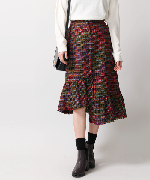 WEGO（ウィゴー）の「WEGO/ツイードアシメフリルミディスカート（スカート・レディース・ブラック系その他/ブラウン系その他・FREE）」の15枚目の写真