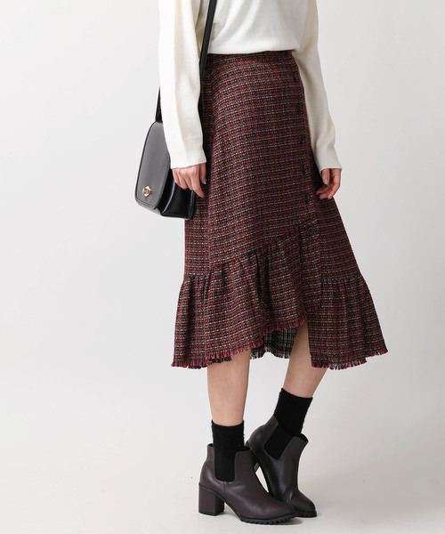 WEGO（ウィゴー）の「WEGO/ツイードアシメフリルミディスカート（スカート・レディース・ブラック系その他/ブラウン系その他・FREE）」の14枚目の写真