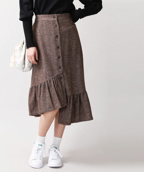 WEGO（ウィゴー）の「WEGO/ツイードアシメフリルミディスカート（スカート・レディース・ブラック系その他/ブラウン系その他・FREE）」の12枚目の写真