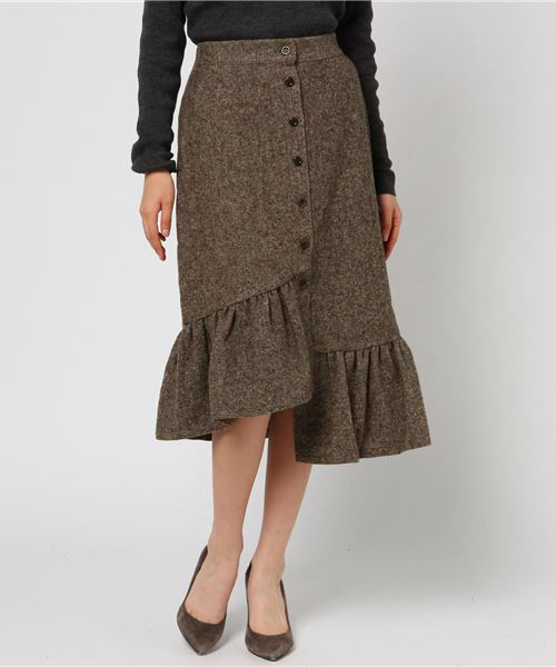WEGO（ウィゴー）の「WEGO/ツイードアシメフリルミディスカート（スカート・レディース・ブラック系その他/ブラウン系その他・FREE）」の3枚目の写真