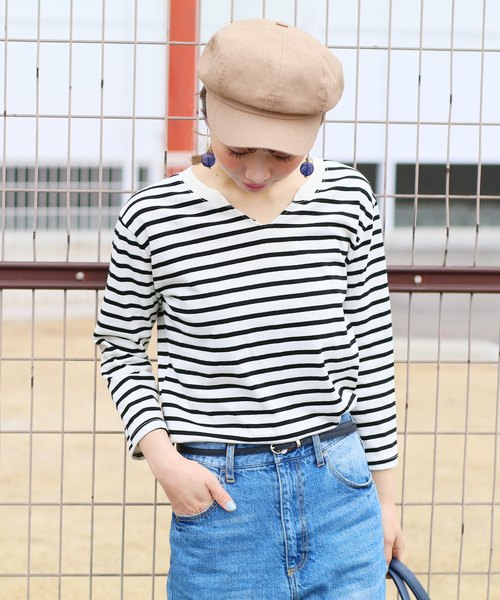 reca(レカ)の「◇新色入荷◇コットン100%! ゆるシルエット柔らかボーダーカットソー(Tシャツ/カットソー・レディース・ブラック/グレー/ネイビー/ライトピンク/ライトブルー・FREE)」の8枚目の写真