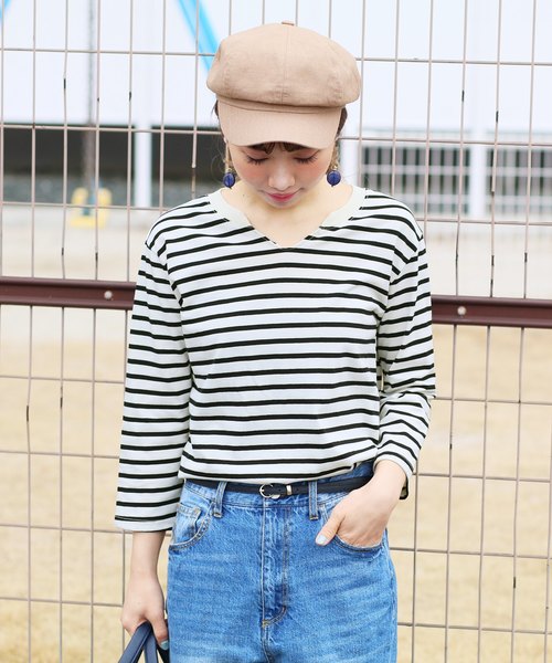 reca(レカ)の「◇新色入荷◇コットン100%! ゆるシルエット柔らかボーダーカットソー(Tシャツ/カットソー・レディース・ブラック/グレー/ネイビー/ライトピンク/ライトブルー・FREE)」の6枚目の写真