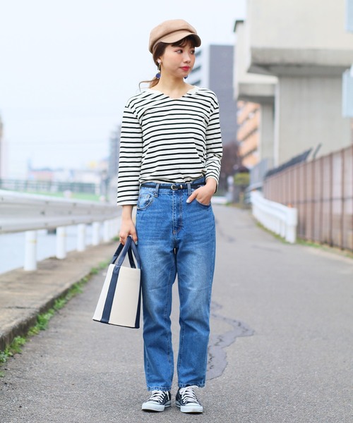 reca(レカ)の「◇新色入荷◇コットン100%! ゆるシルエット柔らかボーダーカットソー(Tシャツ/カットソー・レディース・ブラック/グレー/ネイビー/ライトピンク/ライトブルー・FREE)」の14枚目の写真