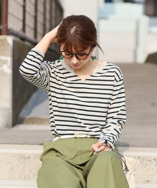 reca(レカ)の「◇新色入荷◇コットン100%! ゆるシルエット柔らかボーダーカットソー(Tシャツ/カットソー・レディース・ブラック/グレー/ネイビー/ライトピンク/ライトブルー・FREE)」の10枚目の写真