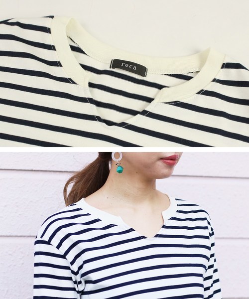 reca(レカ)の「◇新色入荷◇コットン100%! ゆるシルエット柔らかボーダーカットソー(Tシャツ/カットソー・レディース・ブラック/グレー/ネイビー/ライトピンク/ライトブルー・FREE)」の21枚目の写真