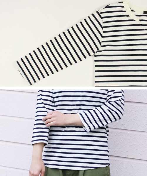 reca(レカ)の「◇新色入荷◇コットン100%! ゆるシルエット柔らかボーダーカットソー(Tシャツ/カットソー・レディース・ブラック/グレー/ネイビー/ライトピンク/ライトブルー・FREE)」の19枚目の写真