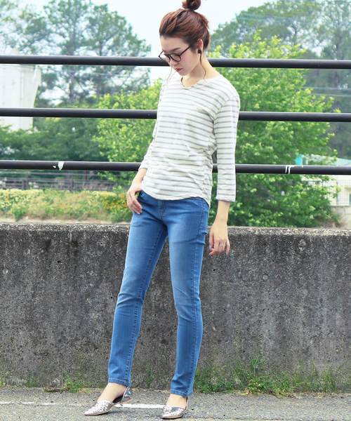 reca(レカ)の「◇新色入荷◇コットン100%! ゆるシルエット柔らかボーダーカットソー(Tシャツ/カットソー・レディース・ブラック/グレー/ネイビー/ライトピンク/ライトブルー・FREE)」の22枚目の写真