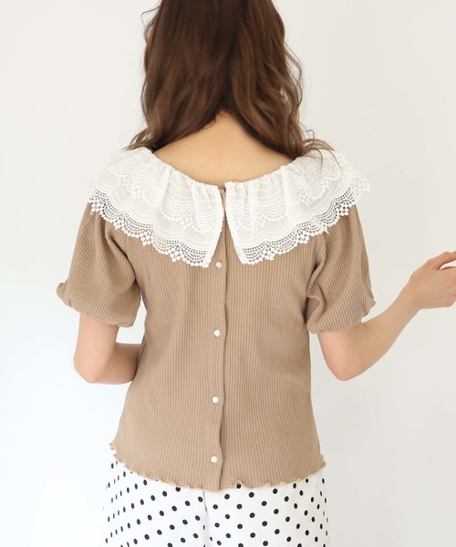 one after another NICE CLAUP(ワンアフターアナザーナイスクラップ)の「2wayレース襟テレコトップス(Tシャツ/カットソー・レディース・ブラック/オフホワイト/ベージュ・FREE)」の5枚目の写真