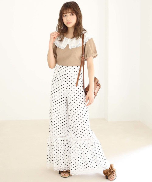 one after another NICE CLAUP(ワンアフターアナザーナイスクラップ)の「2wayレース襟テレコトップス(Tシャツ/カットソー・レディース・ブラック/オフホワイト/ベージュ・FREE)」の6枚目の写真