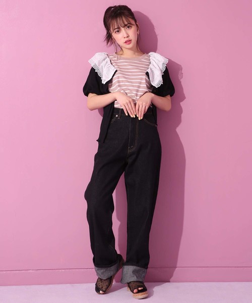 one after another NICE CLAUP(ワンアフターアナザーナイスクラップ)の「2wayレース襟テレコトップス(Tシャツ/カットソー・レディース・ブラック/オフホワイト/ベージュ・FREE)」の13枚目の写真