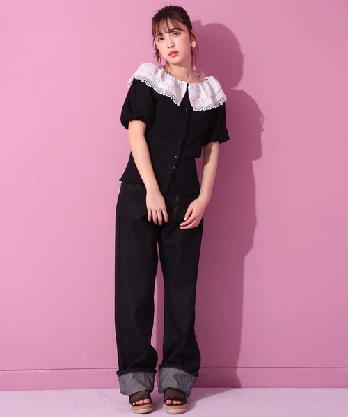 one after another NICE CLAUP(ワンアフターアナザーナイスクラップ)の「2wayレース襟テレコトップス(Tシャツ/カットソー・レディース・ブラック/オフホワイト/ベージュ・FREE)」の15枚目の写真