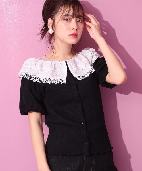 one after another NICE CLAUP(ワンアフターアナザーナイスクラップ)の「2wayレース襟テレコトップス(Tシャツ/カットソー・レディース・ブラック/オフホワイト/ベージュ・FREE)」の16枚目の写真