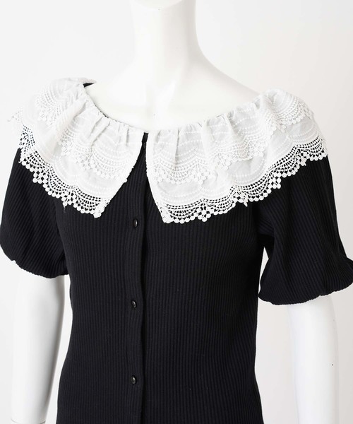 one after another NICE CLAUP(ワンアフターアナザーナイスクラップ)の「2wayレース襟テレコトップス(Tシャツ/カットソー・レディース・ブラック/オフホワイト/ベージュ・FREE)」の18枚目の写真