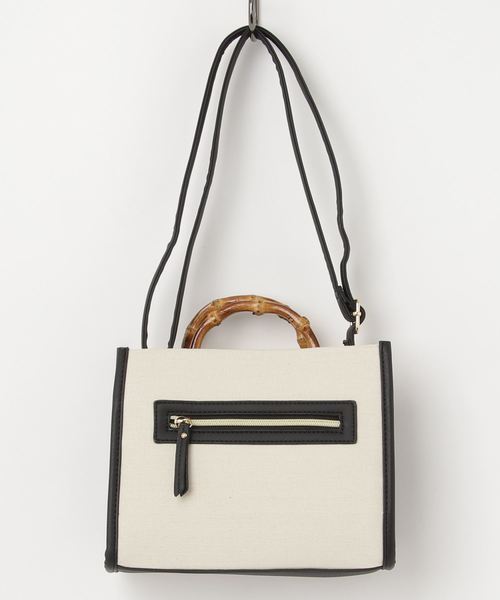 KOBE LETTUCE（コウベレタス）の「フェイクレザー×キャンバス切替バイカラーバンブーハンドルバッグ＊レディース/鞄[B1172]【入荷済】神戸レタス（ハンドバッグ・レディース・ネイビー/アイボリー/ブルー系その他・FREE）」の7枚目の写真