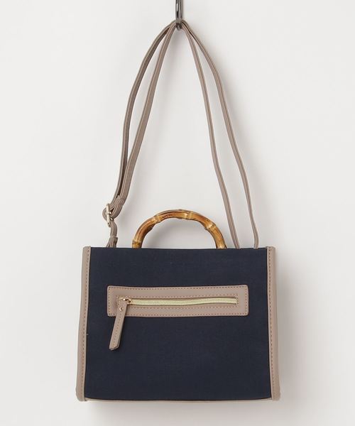 KOBE LETTUCE（コウベレタス）の「フェイクレザー×キャンバス切替バイカラーバンブーハンドルバッグ＊レディース/鞄[B1172]【入荷済】神戸レタス（ハンドバッグ・レディース・ネイビー/アイボリー/ブルー系その他・FREE）」の8枚目の写真